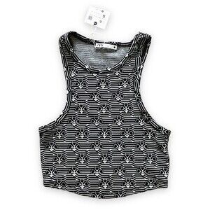 Zara Jacquard Crop Tank Top Black White Stripes Flowers NWT Size Small Geometric